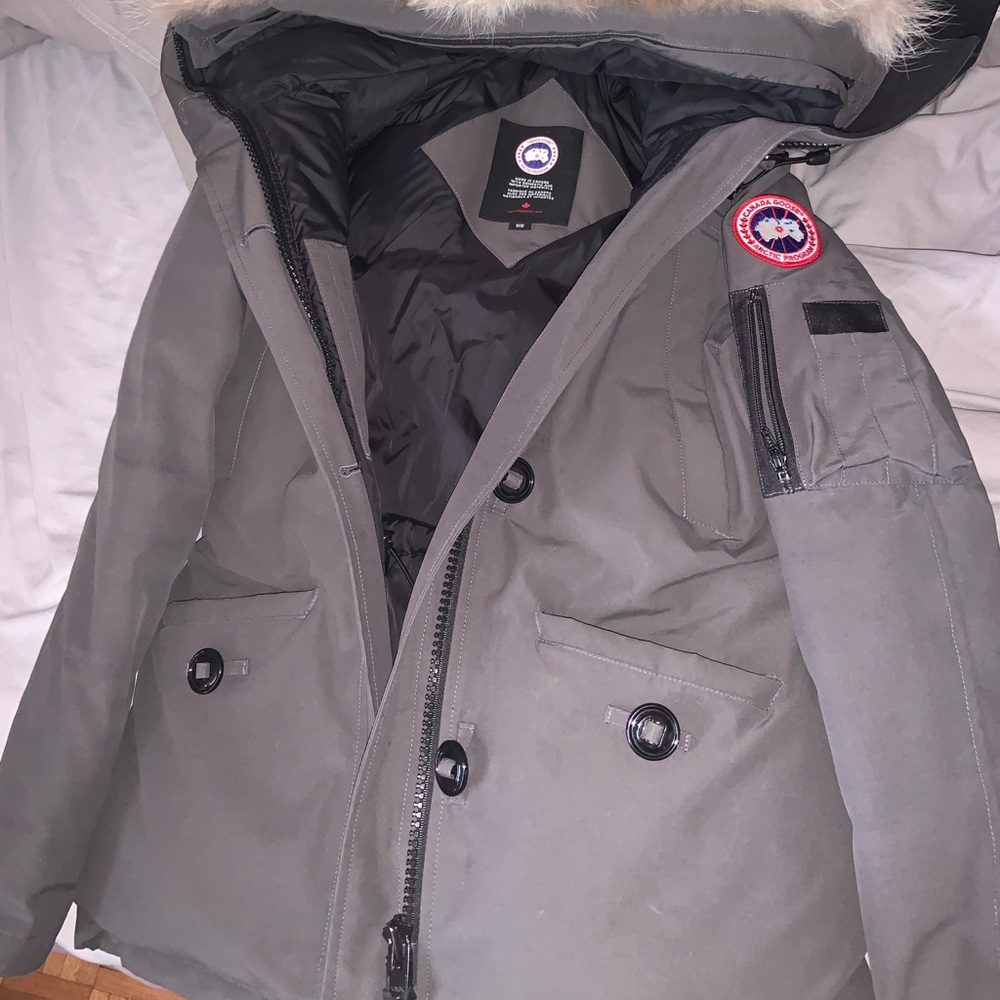 Canada Goose Men's Gray Parka Jacket with Fur Trim Hood